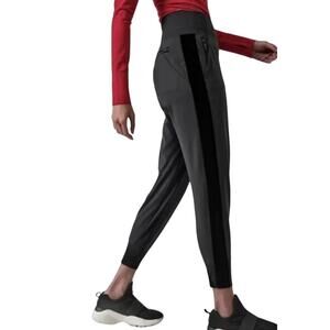 Athleta Venice Black Velvet Striped Joggers MT EUC $98